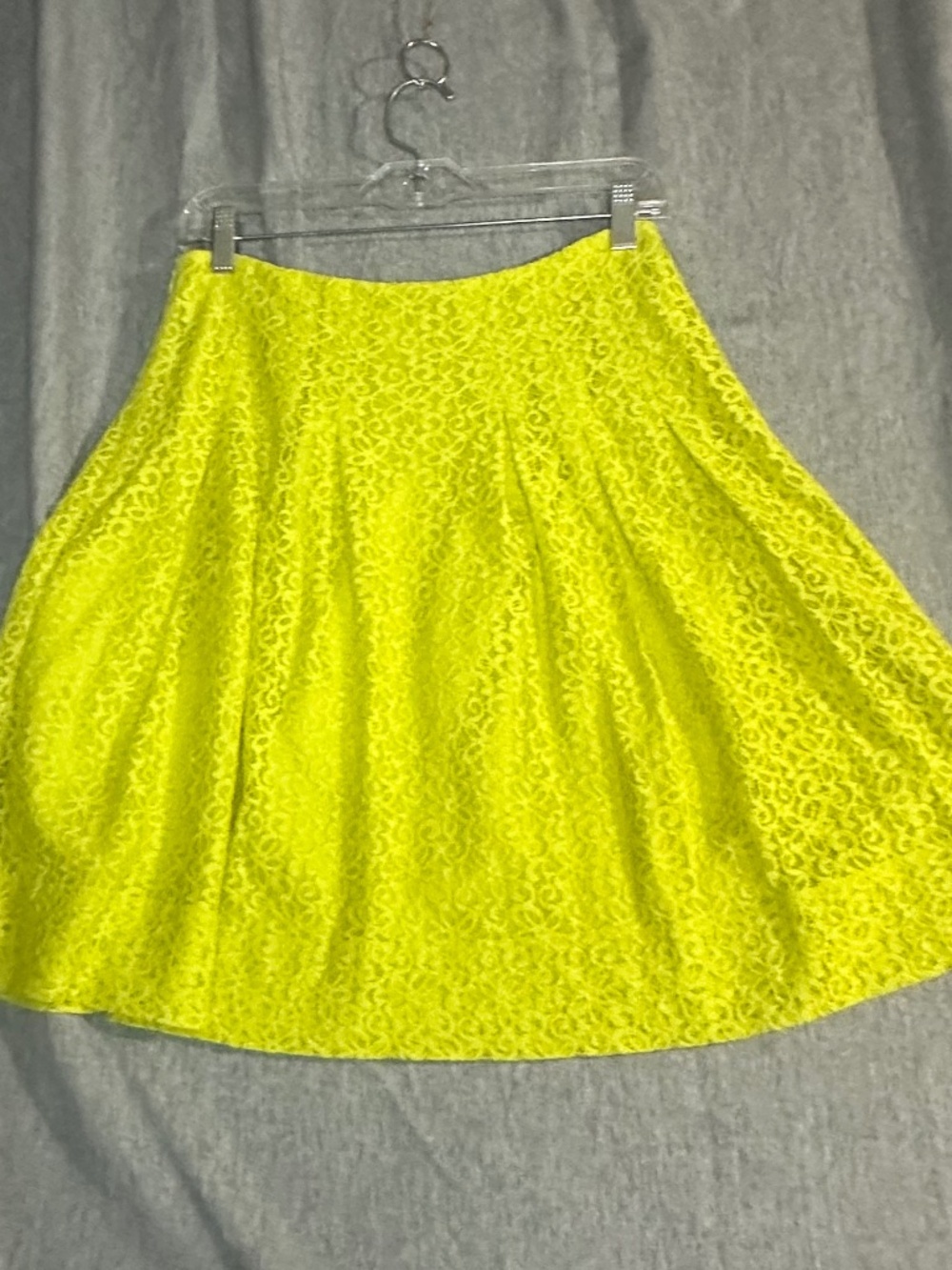 Anthropologie HD in Paris Chartreuse Neon Yellow Lace A-Line Pleated Skirt -12